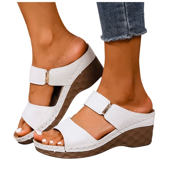 Rokment Orthotic Arch Support Platform Wedge Sandals for Women Ladies 2026 Fashion Comfortable Leather Fish Mouth Open Toe High Heels Dressy Slides Beach Casual Dress Slip on Summer Shoes A Size 6