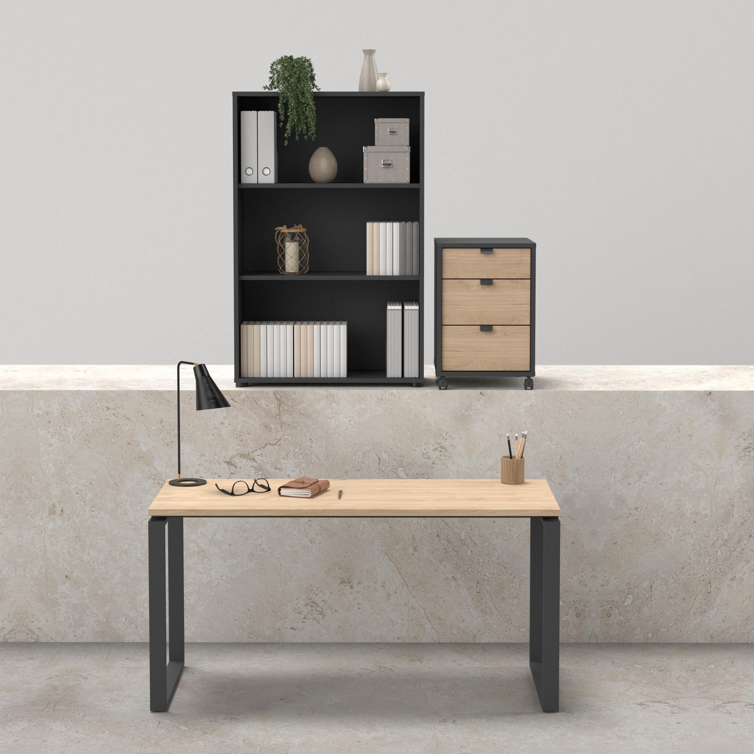 Tvilum Sign 3-Piece Home Office Set with Desk, Bookcase and Mobile Storage, Matte Grey and Jackson Hickory