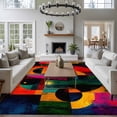 thumbnail image 4 of Abstract Face Washable Living Room Rugs 9'x12', Colorful Boho Modern Geometric Splicing Low Pile Throw Large Area Rug Non-Slip Sturdy Edge Binding Carpet for Bedroom Dining Room Office, 4 of 9