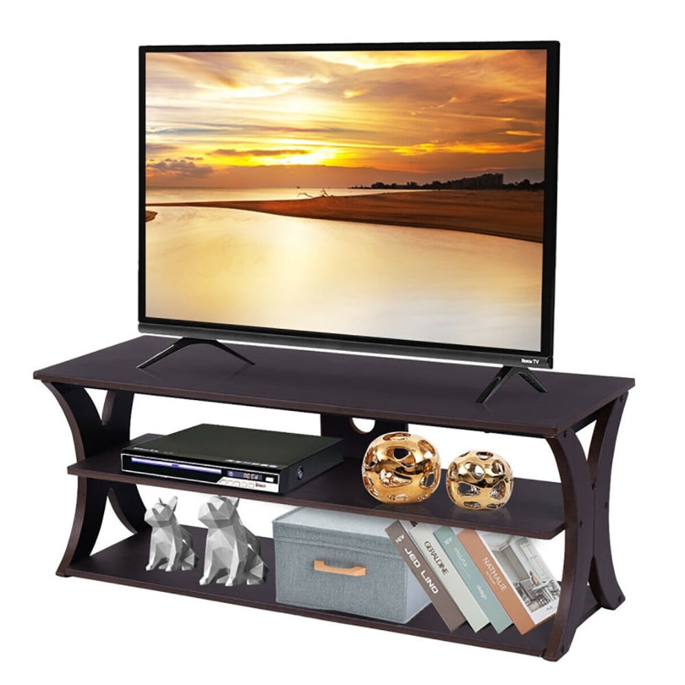 Finihen TV Stand, TV Cabinet, 3-Tier TV Stand Storage Console with Storage Shelves, for Living Room, Bedroom, Brown