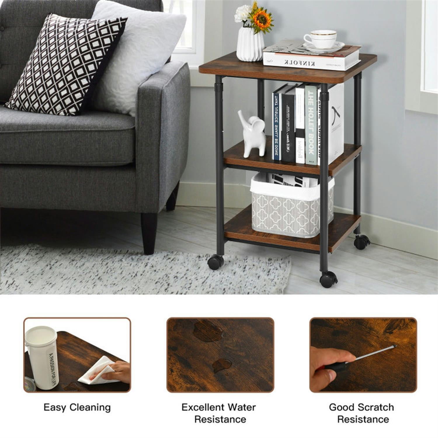 Demi Bonn 3-tier Adjustable Printer Stand with 360° Swivel Casters, Laptop Workstation for Laptops, Books, Tablets, and Art, Brown