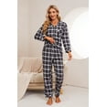 thumbnail image 4 of HEARTNICE 100% Cotton Pajama Set for Women, Button Down Plaid Sleepwear Long Sleeve Flannel Pajamas Set,(Navy-Army Geen Plaid,L), 4 of 5
