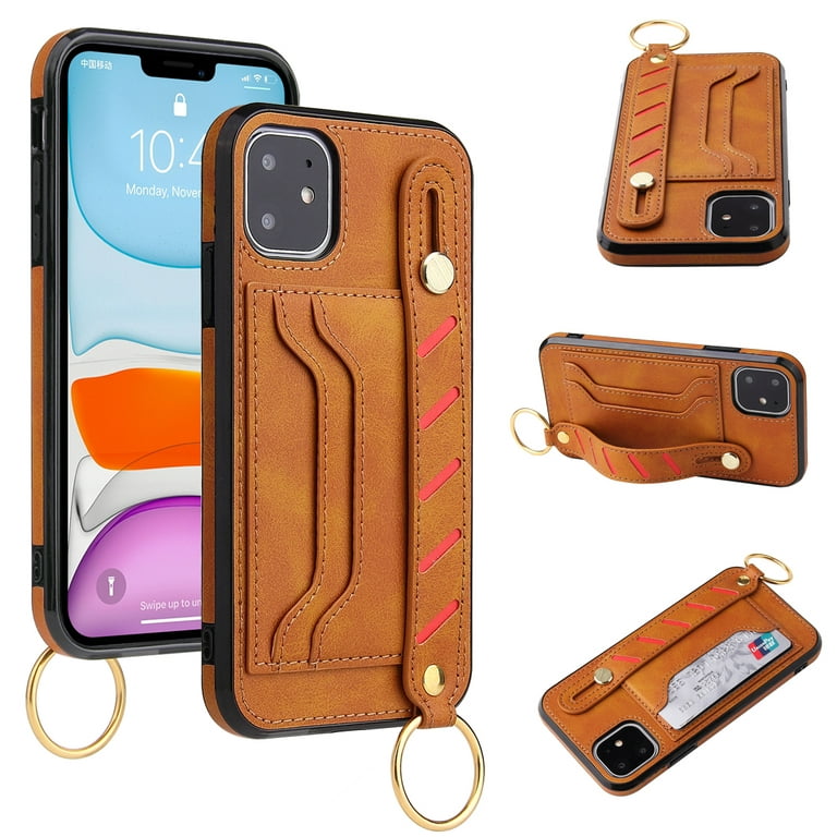Xpression Mobile for Apple iPhone 14 Pro Max (6.7 inch) Vegan Leather Multi-functional Credit Cards Slot with Wrist Strap Stand Pocket Cover ,Xpm Phone Case [ Tan ]