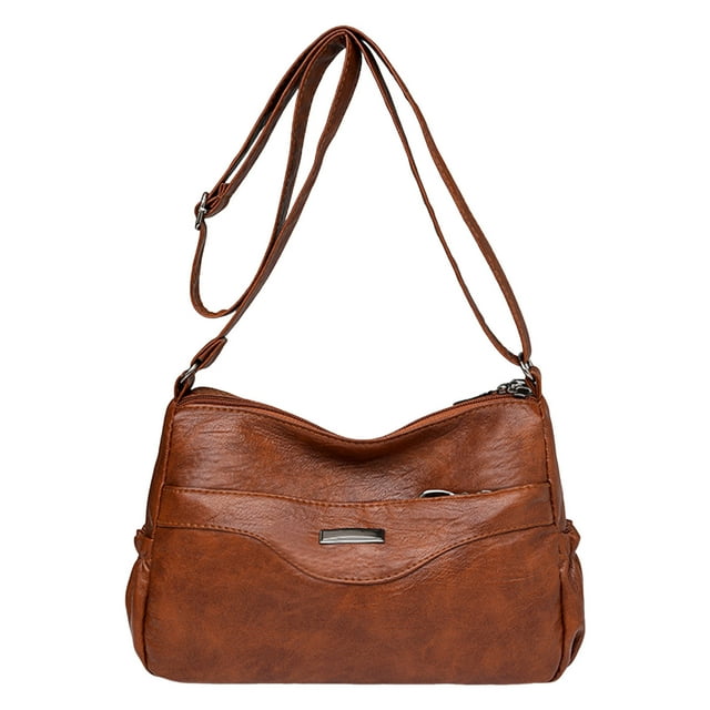 Bmisegm Women Shoulder Bag Fashionable New Pattern Retro Solid Color Large Capacity Zipper Versatile Messenger Bag Mens Purses or Shoulder Bags Brown One Size