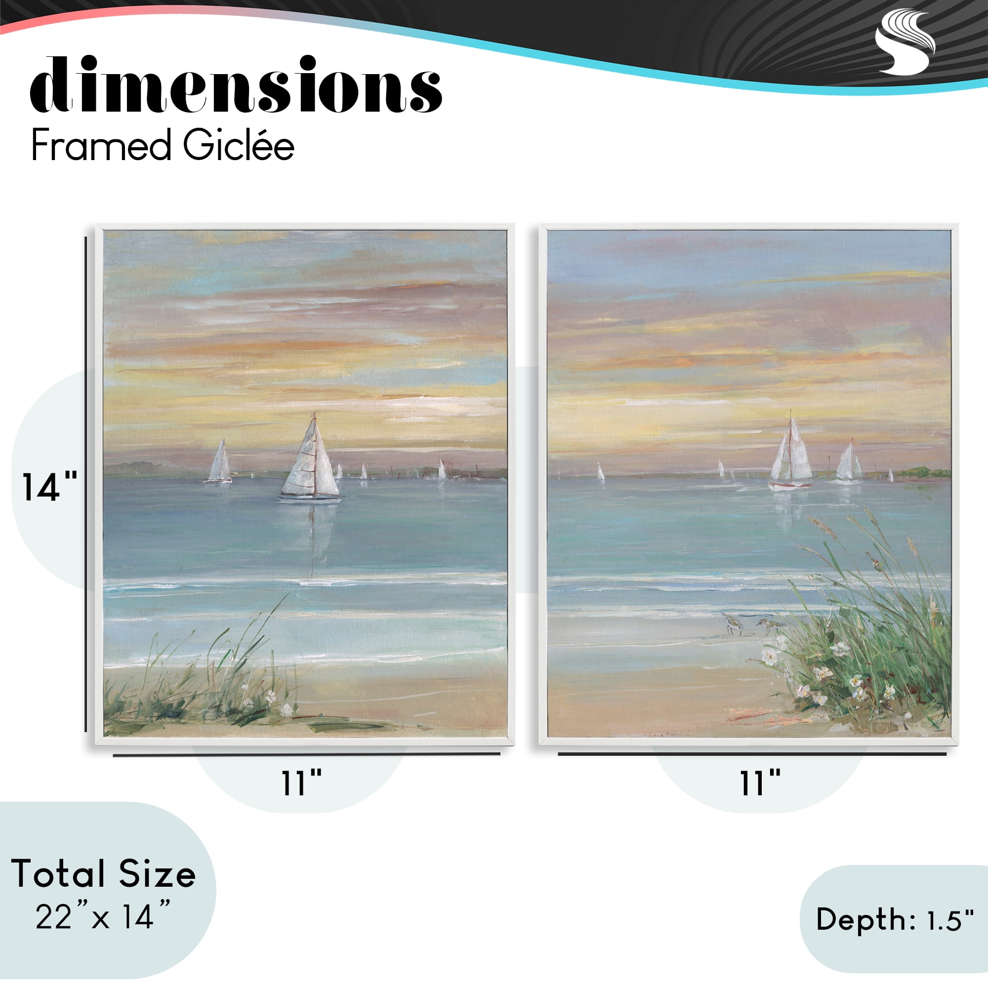 Stupell Industries Summer Shore Panorama 2 Piece White Framed Giclee Art Set, design by Sally Swatland