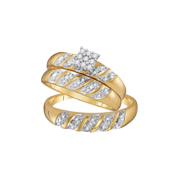 FB Jewels 10kt Yellow Gold His Hers Round Diamond Cluster Matching Wedding Set 1/10 Cttw Size 5