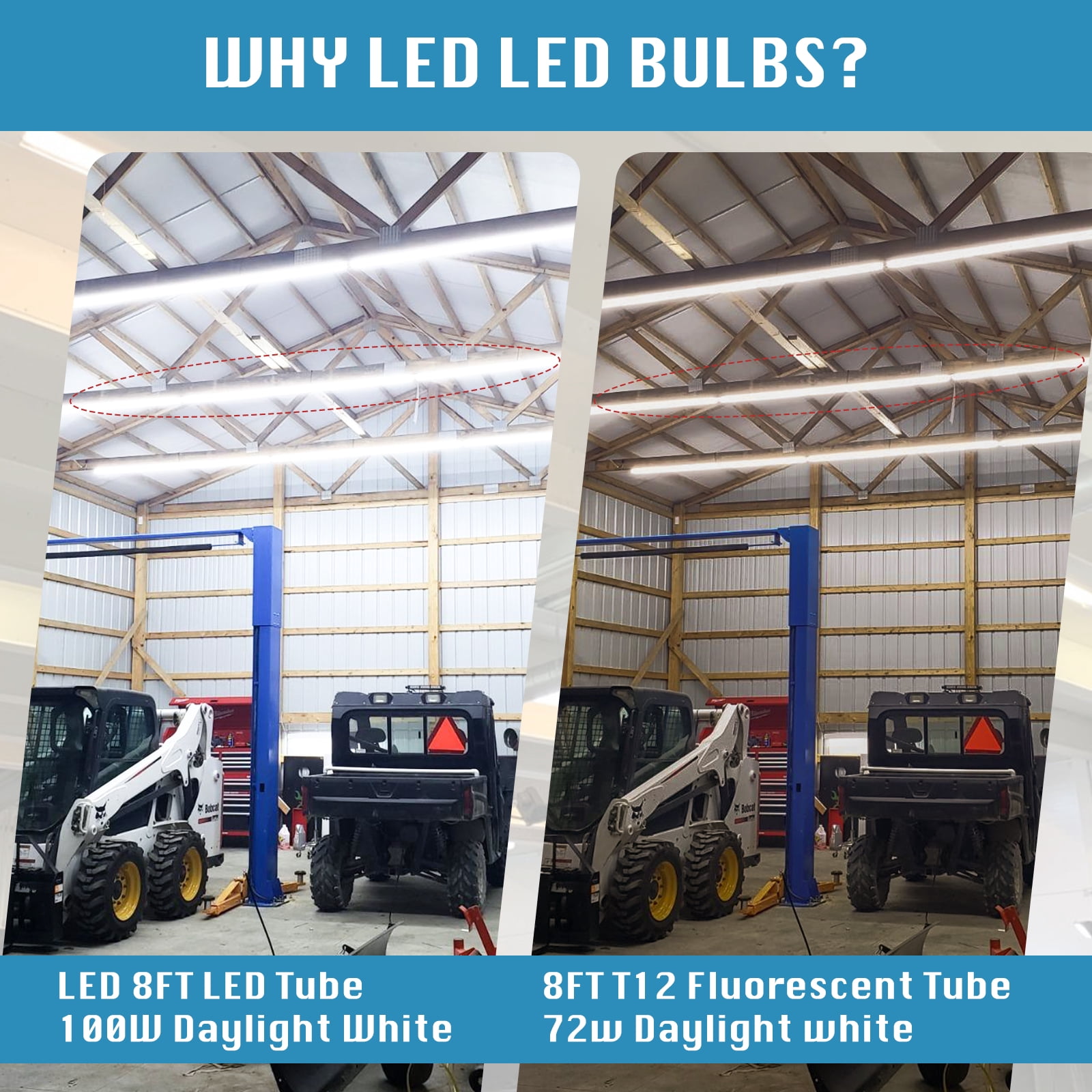 (12-Pack) 8ft LED Shop Light Fixture, 100W 15000LM 6000K, Cold White, Flat Shape, Frosted cover, Hight Output, Linkable Shop Lights, T8 LED Tube Lights, LED Shop Lights for Garage 8 Foot with Plug