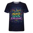 thumbnail image 5 of Mifsaly Mardi Gras T Shirts for Women Glitter Mask Print Short Sleeve Shirts Colorful Festival Party Tops Carnival Casual Loose Fit T-Shirts Spring Summer Outfits L, 5 of 6
