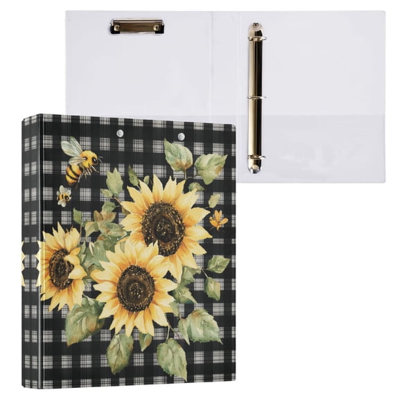 Beautiful Sunflowers 3 Ring Hardcover Binders 1.5in Round Rings for Letter-Size Folder Paper Organizer Pockets for Office Student Recipe