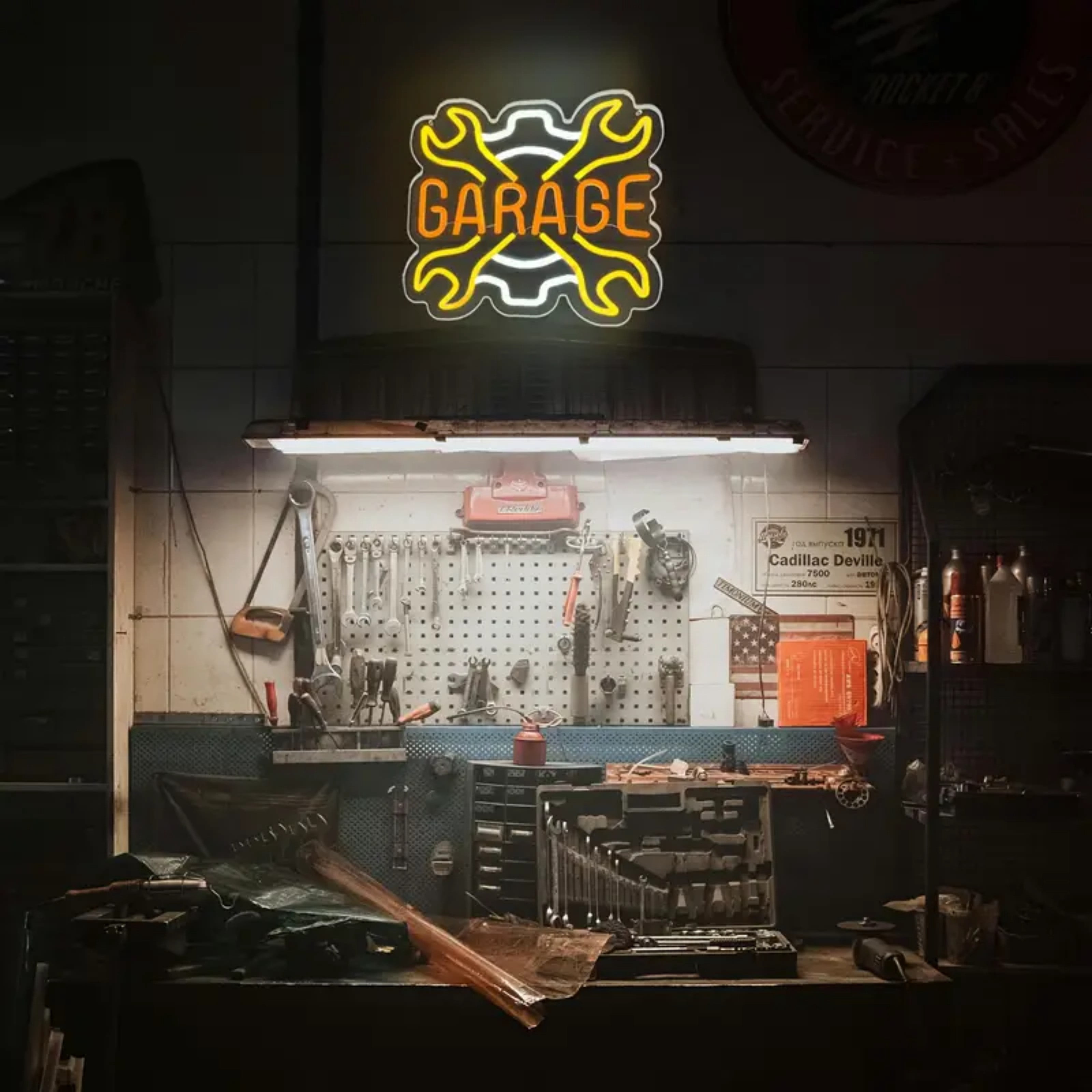 UPONRAY Garage Neon Signs, 11.8'*11.4' Dimmable & USB-Powered LED Neon Light, Stylish Wall Decor for Man Cave, Garage, Workshop