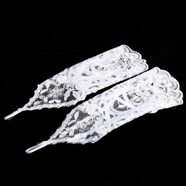 Guantes De Novia De Encaje Marfil Con Diamantes De Imitación, Accesorio De Boda Para Novias Elegantes