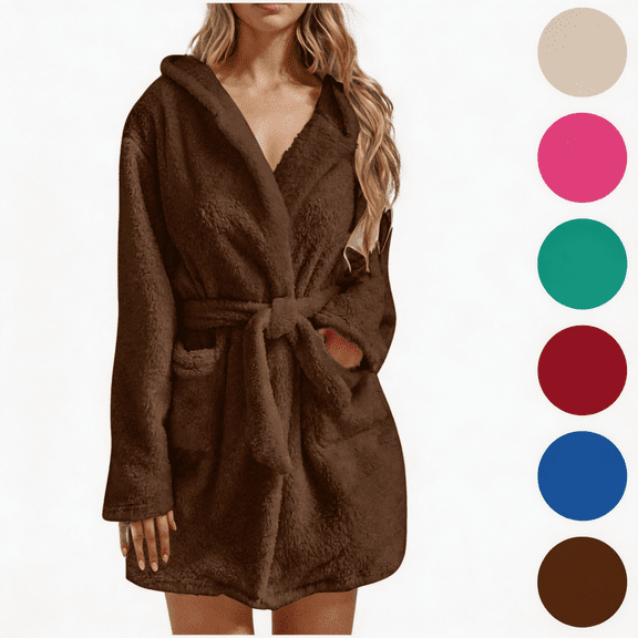 Nugftut Robes for Women, Fuzzy Mid Length Bathrobe,Soft Bath Robes with Pockets