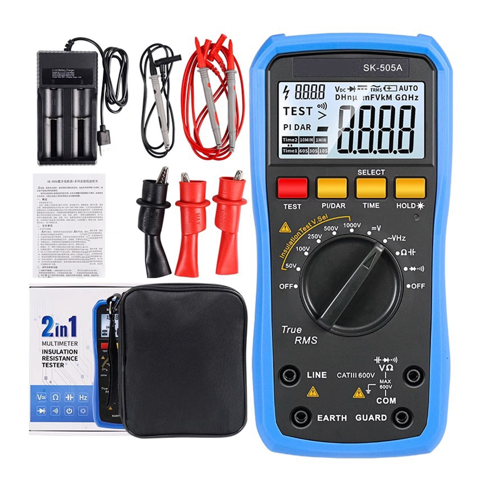 BIBABLYKE Insulation Resistance Tester 2000V Megohmmeter & Digital Multimeter ABS Resistor Meter for Voltages Measurement