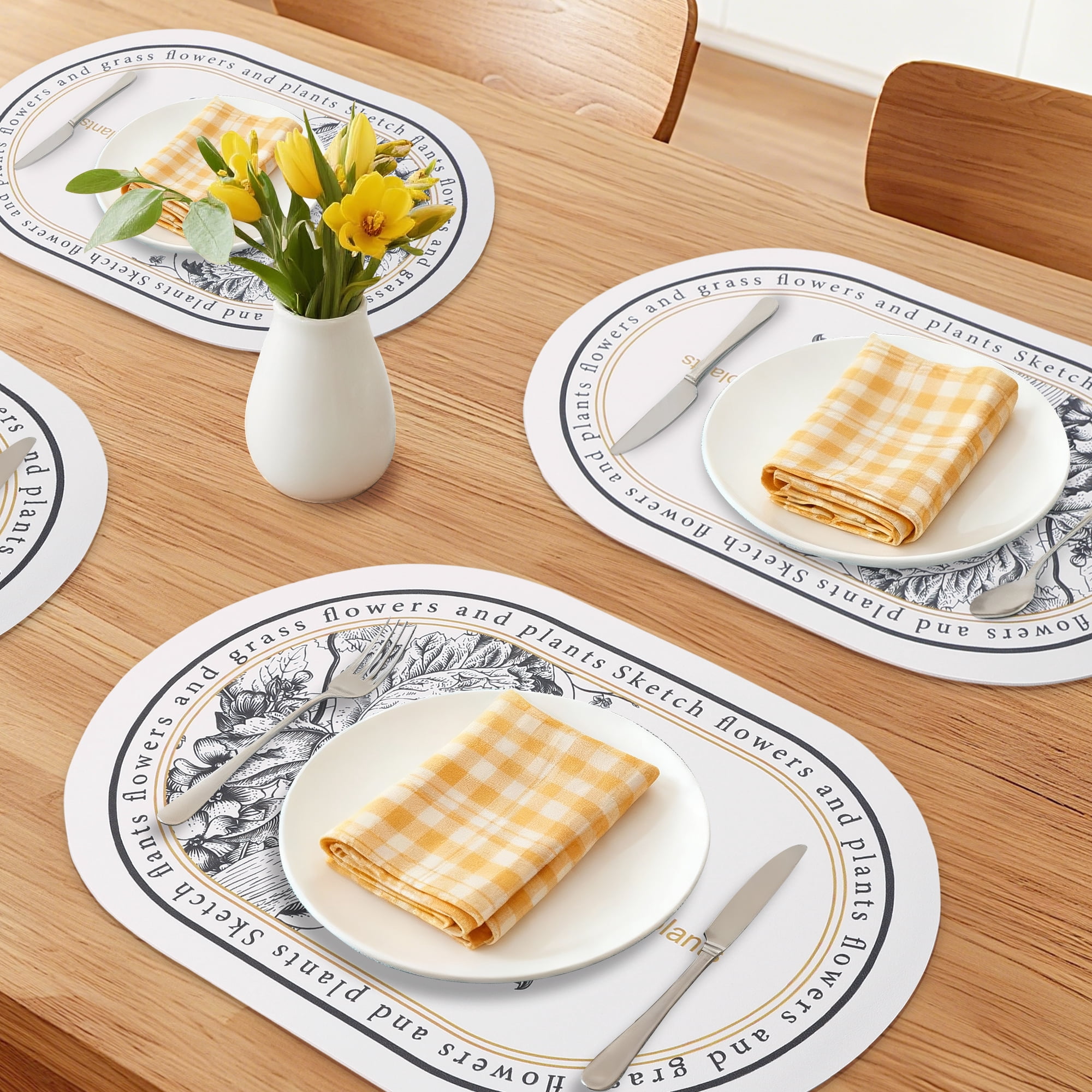 Unique Bargains Set of 6 Floral Leather Placemats for Dining Table Decor Flower