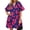 Navy blue, variant on Short Sleeve Women Floral Print Loose Fit Lapel V-neck Casual Mini Dress