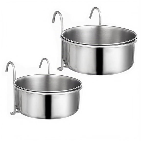Stainless Steel Pet Bowls with Hooks, 2-Pack 4-Inch and 4.7-Inch Dishes for Dogs and Cats