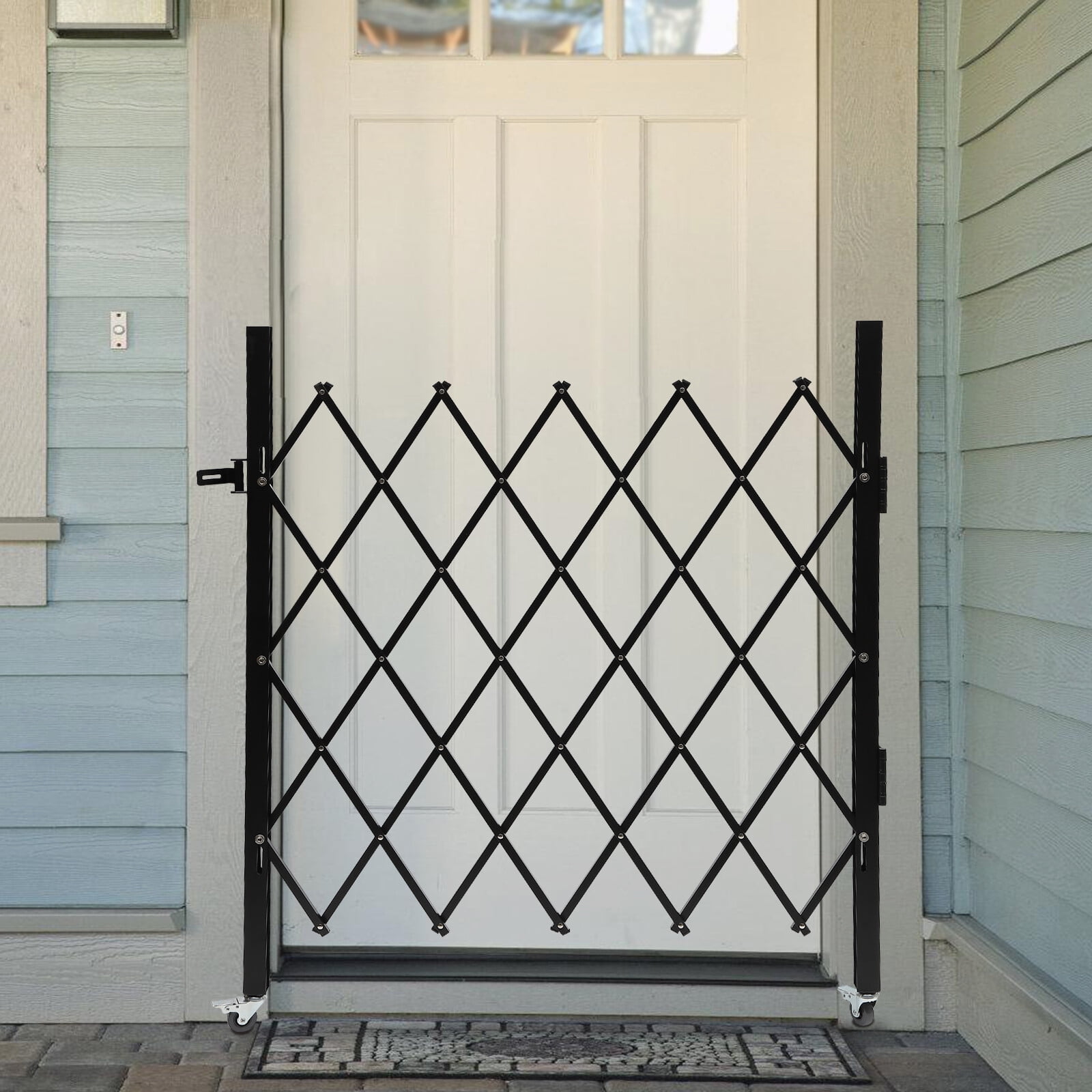 Single Folding Security Gate, 48" H x 37" W Folding Door Gate, Iron Gate, Flexible Expanding Security Gate, Rolling Barricade Gate for Basements, Garages, Storefronts, Kindergartens, and More