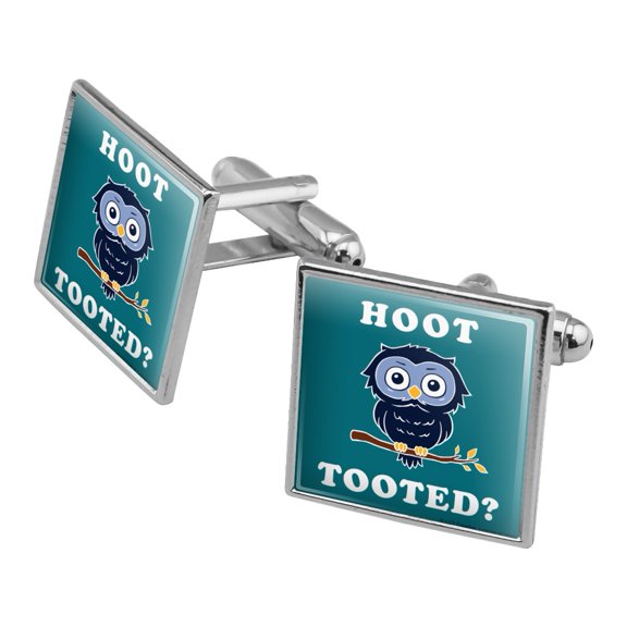 Hoot Tooted Owl Who Funny Humor Square Cufflink Set - Silver or Gold