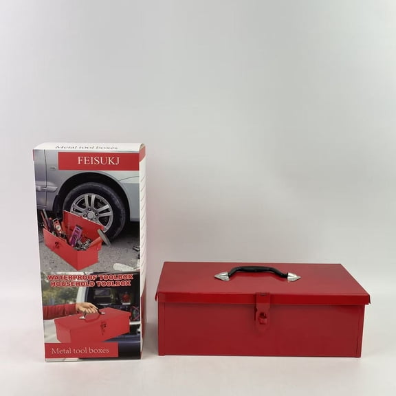 FEISUKJ Metal tool boxes,15 Inch Small Tool Box Red Tool Box Metal Tool Boxes with Metal Latch Closure & Handle 15x6x5 Inch Portable Tool Boxes Tool Storage Box