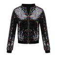 thumbnail image 5 of Sequin Crop Jacket for Women with Zipper Long Sleeve Sparkly Party Outfit Cropped Short Bomber Jacket Coat S-3XL (X-Large, Multicolor), 5 of 5
