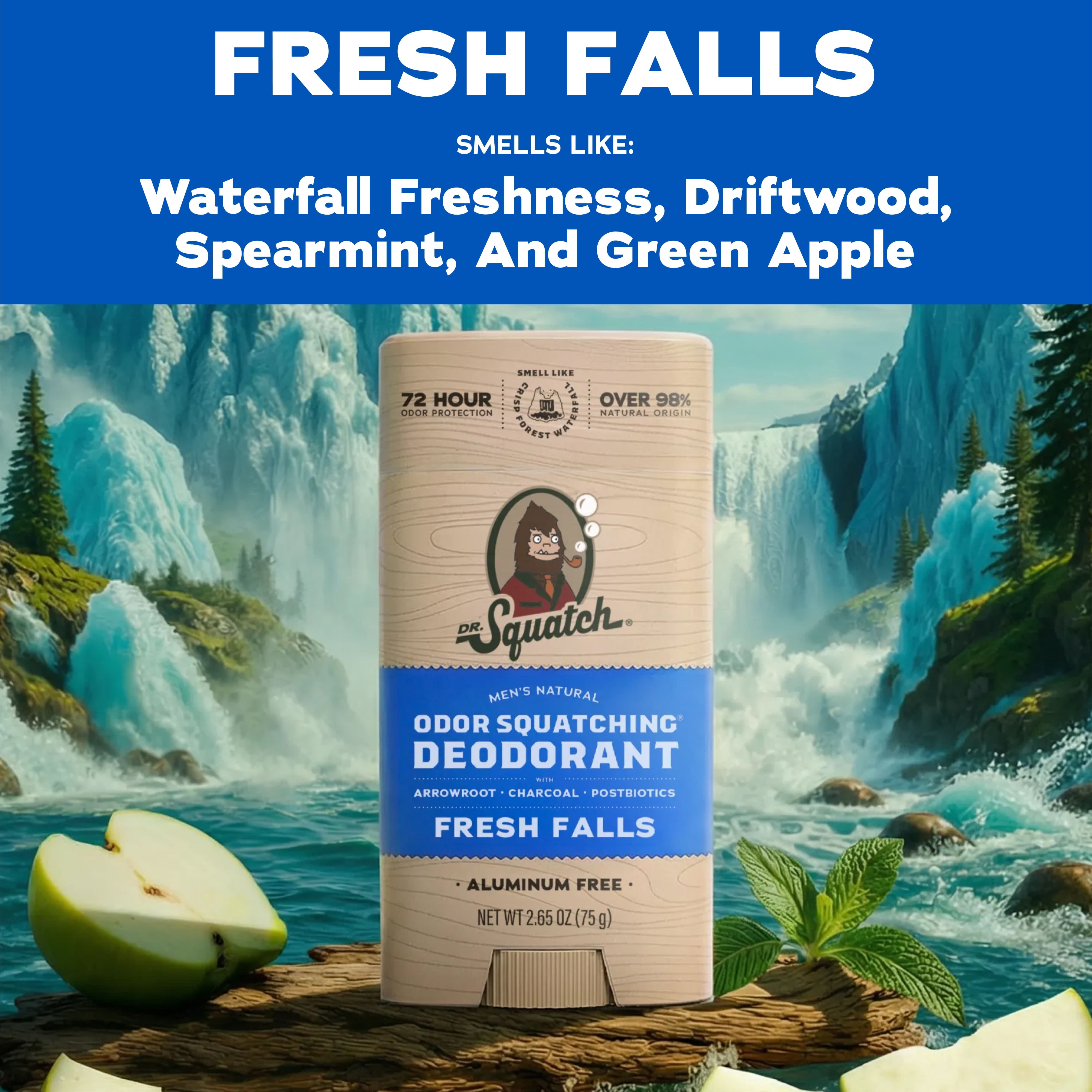 Dr. Squatch Mens Aluminum Free Deodorant, Natural Deodorant for Men, Fresh Falls, 2.65 Oz