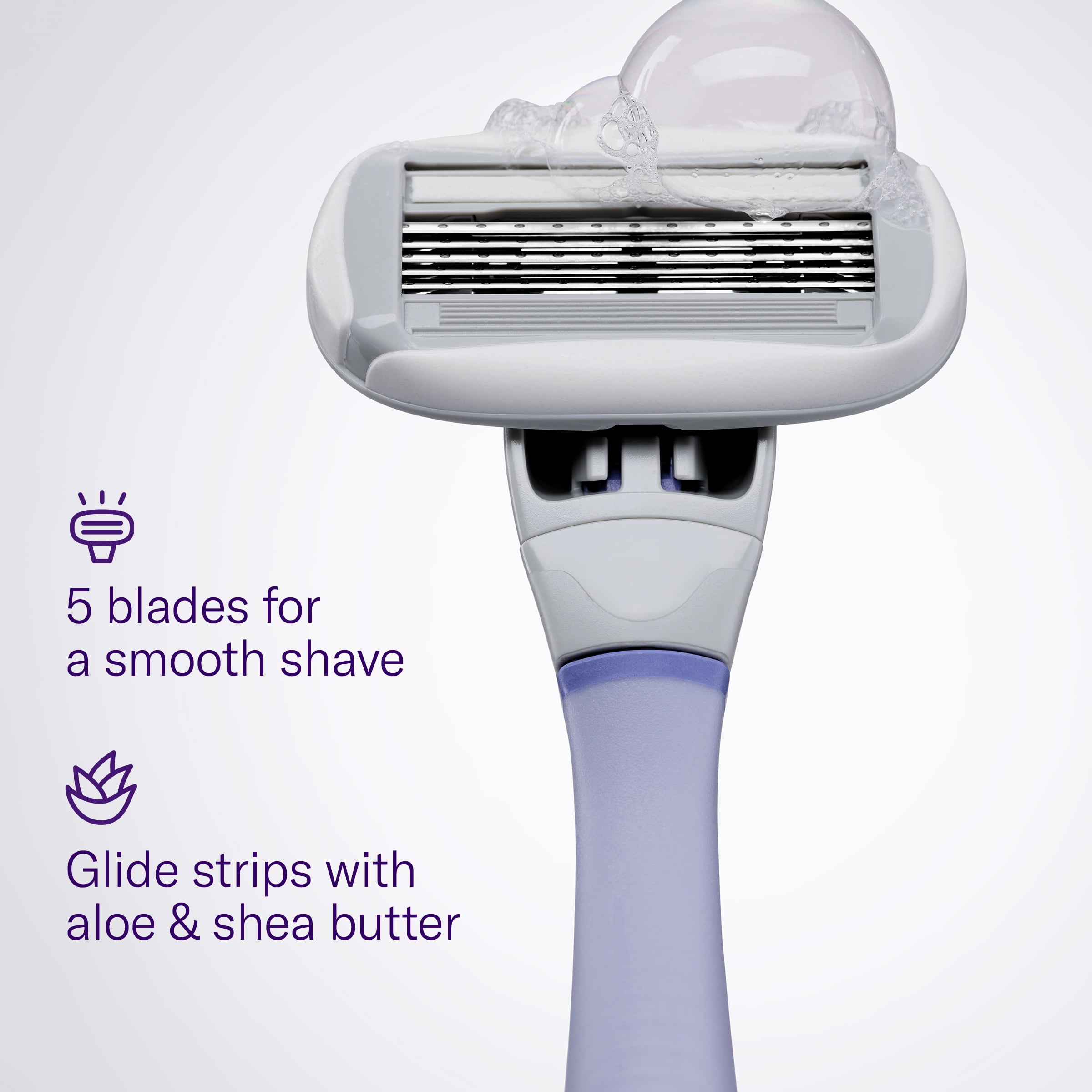 Flamingo Women's Razor Value Pack with Razor Handle and 5-Blade Razor Cartridges, Lilac, 6 Piece