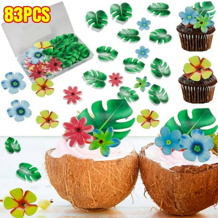 83 PCS Edible Cake Decoration Tropical Turtle Leaves Flower Cupcake Toppers Wafer NEW