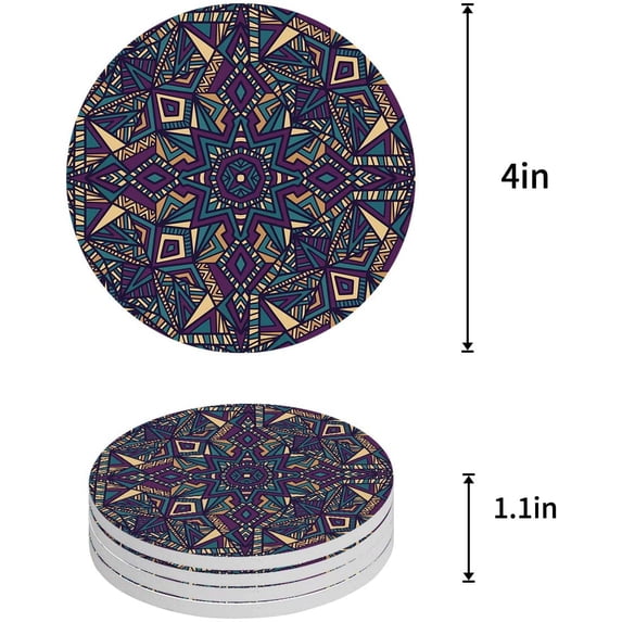 FMSHPON Mandala Pattern Set of 4 Round Coaster for Drinks, Absorbent Ceramic Stone Coasters Cup Mat with Cork Base for Home Kitchen Room Coffee Table Bar Decor