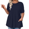 thumbnail image 2 of Sweet Home Farm Short Sleeve Shirts for Women Plus Size Tops Summer Petal Casual Tshirts Tunic Blouses T Shirts for Women Dark Blue, 2 of 5