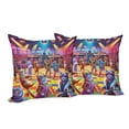 thumbnail image 4 of Ambesonne Cat Throw Pillow Cover Pack of 2, Trippy Funny Kitty Disco Scene, 2 Pcs-16"x16", Fuchsia Multicolor, 4 of 5