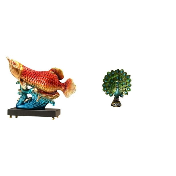 Estatua De Pez Pavo Real Arowana, Escultura De Resina, Colección Prosperity. Elegante Adorno De Mesa, Figura Decorativa Para Entrada, Dormitorio, Oficina, Sala De Estar, Estantería O
