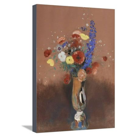 Bouquet De Fleurs Des Champs Dans Un Vase à Long Col Stretched Canvas Print Wall Art By Odilon Redon