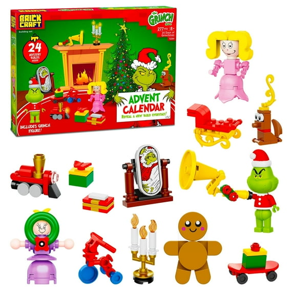 rickcraft Grinch Advent Calendar (277- Plastic Piece Set), Holiday Building Kit Featuring Grinch and Max, Christmas Countdown