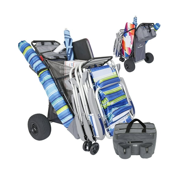 Ultimate Wide Wheel Buggy Wheeler Beach Cart Wagon with Big Balloon Wheels for Sand | Insulated Cooler Bag,  / Umbrella Holder