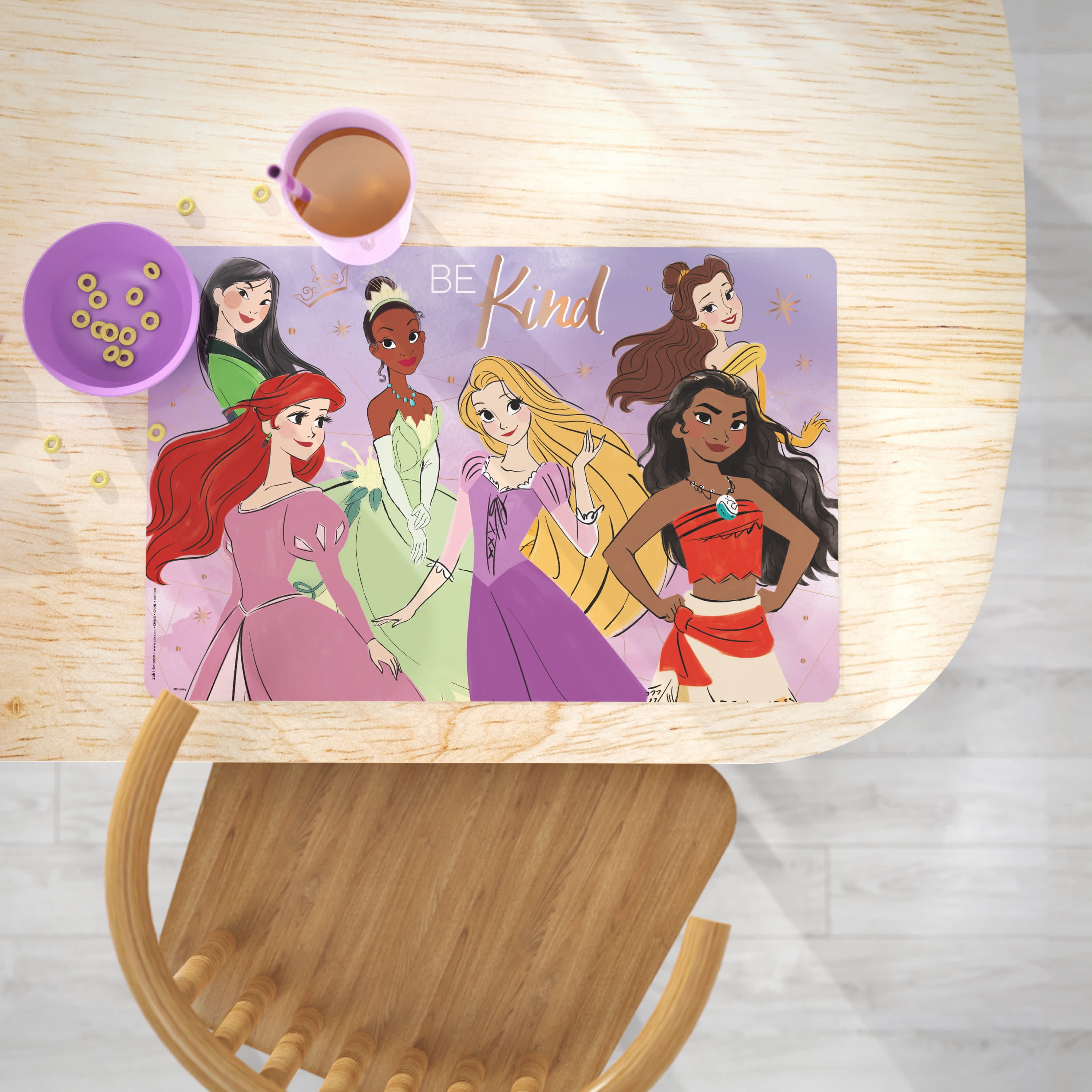 Zak Designs 11.8" x 17.6" Princess Reusable Plastic Kids Placemat, Disney Princess