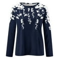 thumbnail image 3 of Royisotas Floral Graphic Women's Tops Long Sleeve Summer Casual Navy Shirts for Women Crew Neck Lace Splicing Fashion Loose Tshirts, 3 of 3