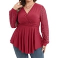 thumbnail image 2 of FRSASU Plus Size Clearance Women Loose Long Sleeve Solid V-neck Blouse T-shirt Tops Red 10(XL), 2 of 7