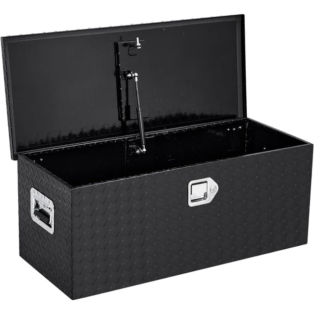 30-In Truck Bed Tool Box Aluminum Diamond Plate Lockable Toolbox with Side Handle for Pickup RV Trailer Black