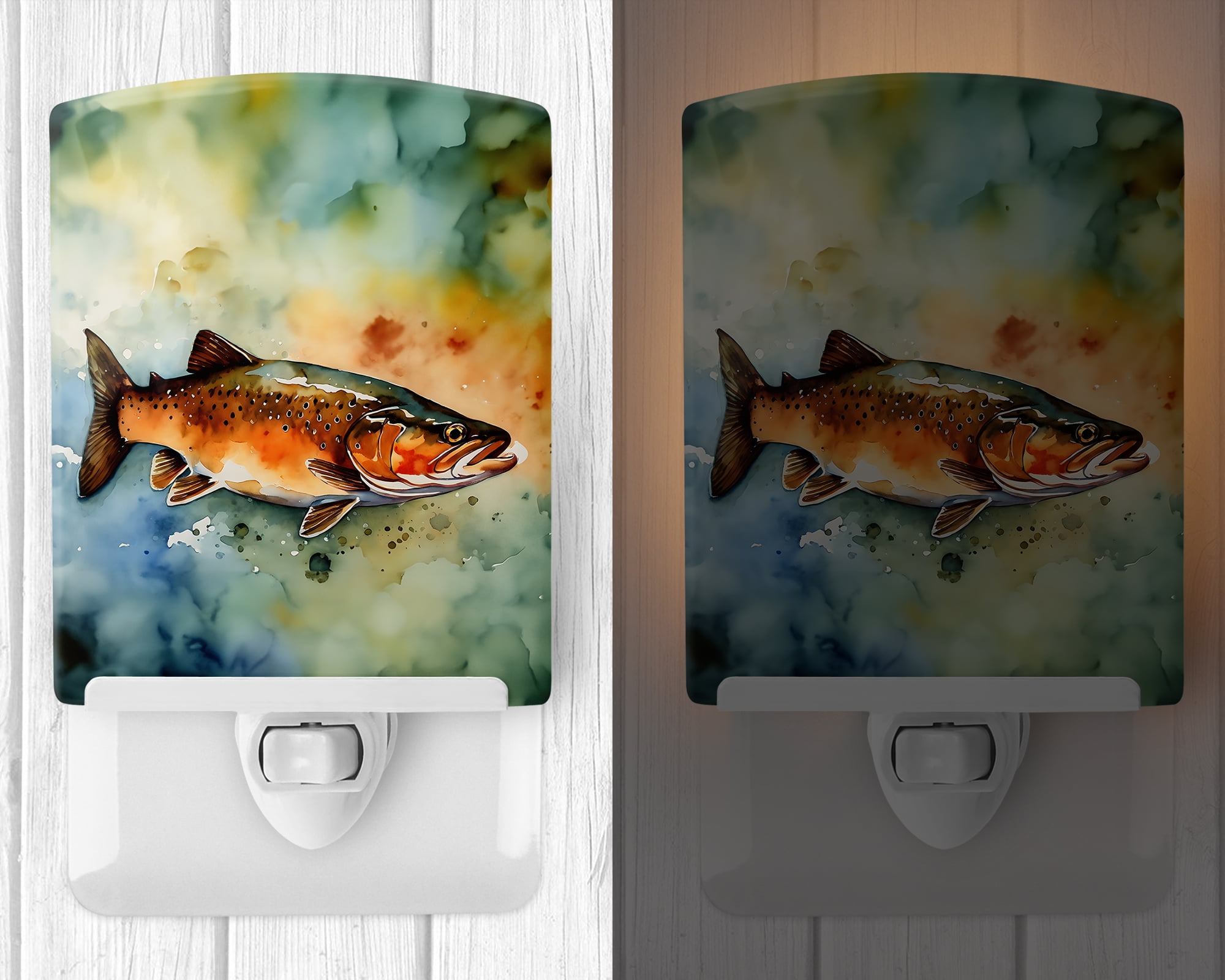 Brown Trout Ceramic Night Light 4 in x 6 in
