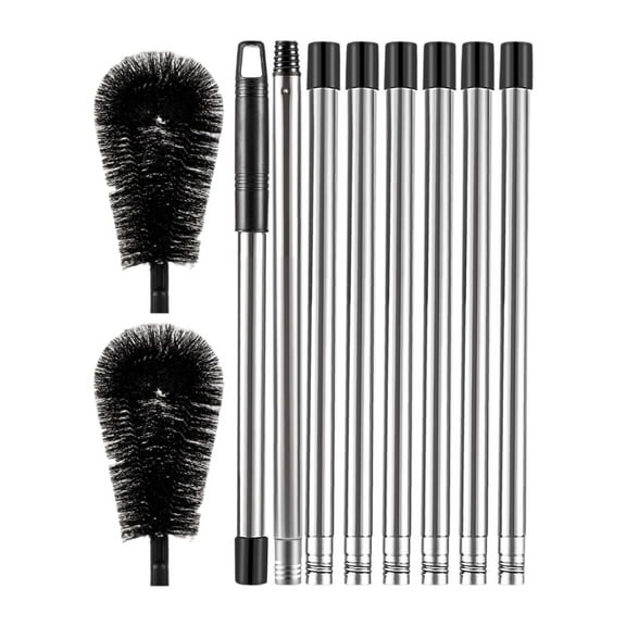 Vsenkes Gutter Cleaning Cleaner Tool Removing Leaves and Debris 2 Brush Heads Long Reach with Telescopic Pole from Ground 8 sections