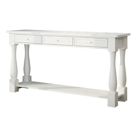 White Wood Console Table for Entryway - 4 Storage Drawers & Bottom Shelf, Ideal for Hallway & Living Room