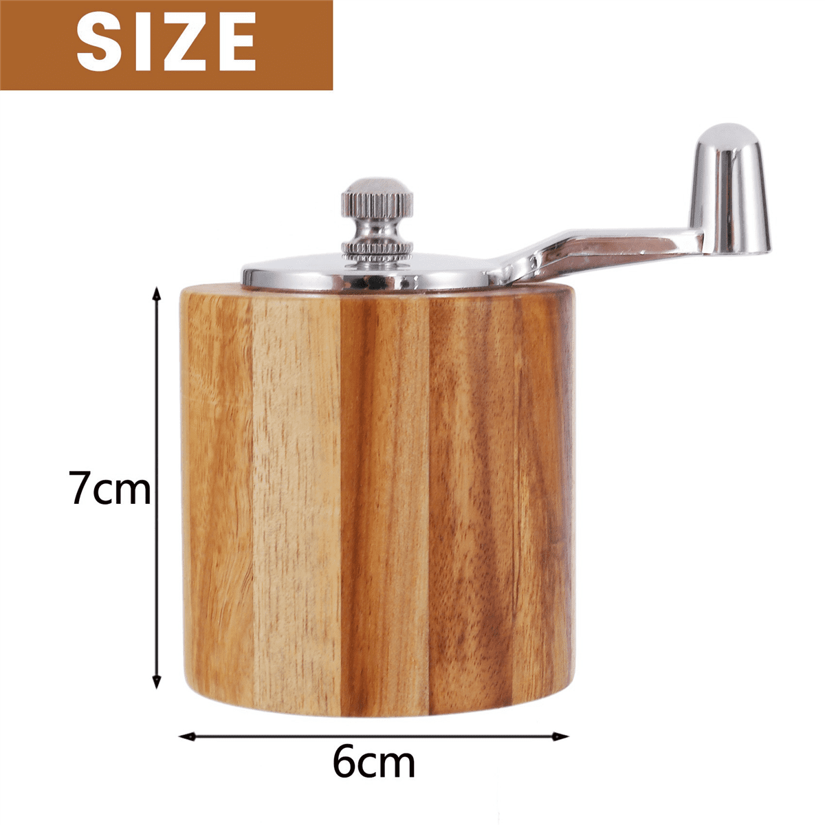 5X Pepper Mill, Hand Crank Wood Pepper Grinder with Classic Handle and Adjustable Ceramic Rotor