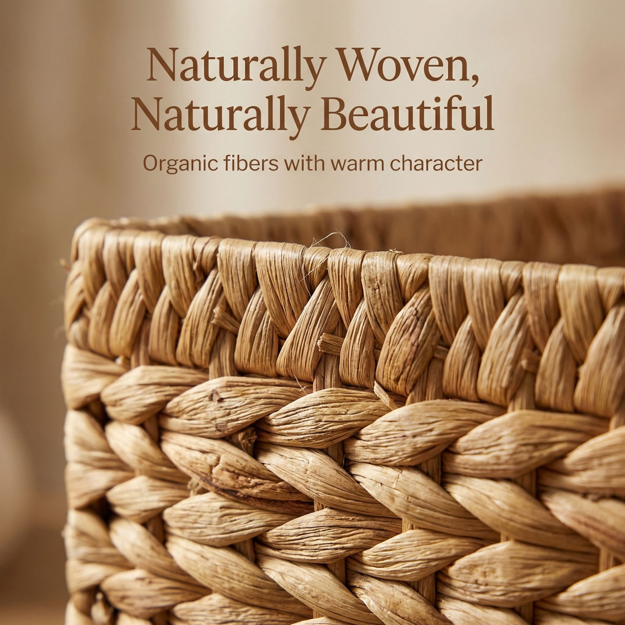 DEILSY Natural Water Hyacinth Wicker Storage Basket with Built-in Handles, Decorative Woven Storage Basket, Handwoven Wicker Basket for Pantry, Shelves, Closet & Home Organization - 2 Pack