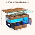 thumbnail image 3 of 40" Farmhouse Lift Top Coffee Table for Living Room, 4 in 1 Storage Coffee Table with Fabric Drawers, Display Cabinet & LED Strip, Small Wood Sofa Side Table, Rustic Brown, 3 of 9