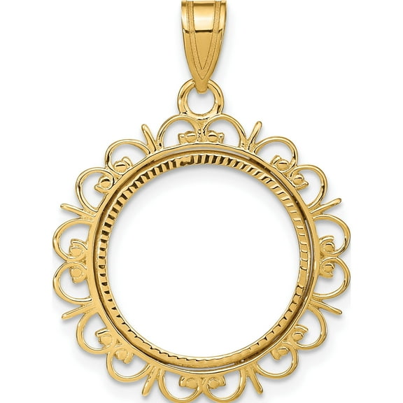 14K Yellow Gold Wideband Distinguished Coin Jewelry 14Ky Fancy Diamond-Cut Prong 16.5Mm Bezel Pendant - Jbsp