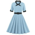 thumbnail image 1 of Soldes d'Été Iumwxz Robes à Col à Revers Manches Courtes pour Femmes Tunique Rétro à Fermeture Éclair Robe à Grand Ourlet avec Ceinture Robe Graphique à Blocs de Couleur Robe d'Invitée de Mariage Robes Amples et Fluides, 1 of 6