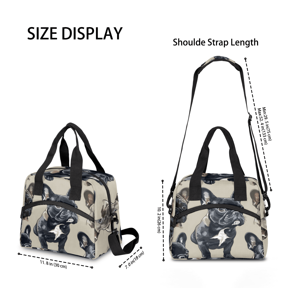 Herdesigns French Bulldog Insulated Lunch Bag for Women Men Adults Large Reusable Lunch Box Leakproof Portable Cooler Tote Bags with Adjustable Shoulder Strap