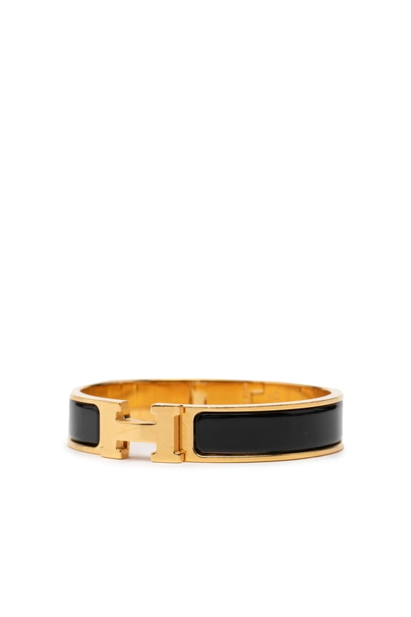 Pre-Owned Hermes Click H PM Bracelet in Gold and Black Plated Enamel for Women