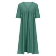 thumbnail image 3 of TIANEK Womens Dresses Plus Size Short Sleeve Deep V-neck Pleated Holiday Beach Midi Dresses with Pocekts, 3 of 5