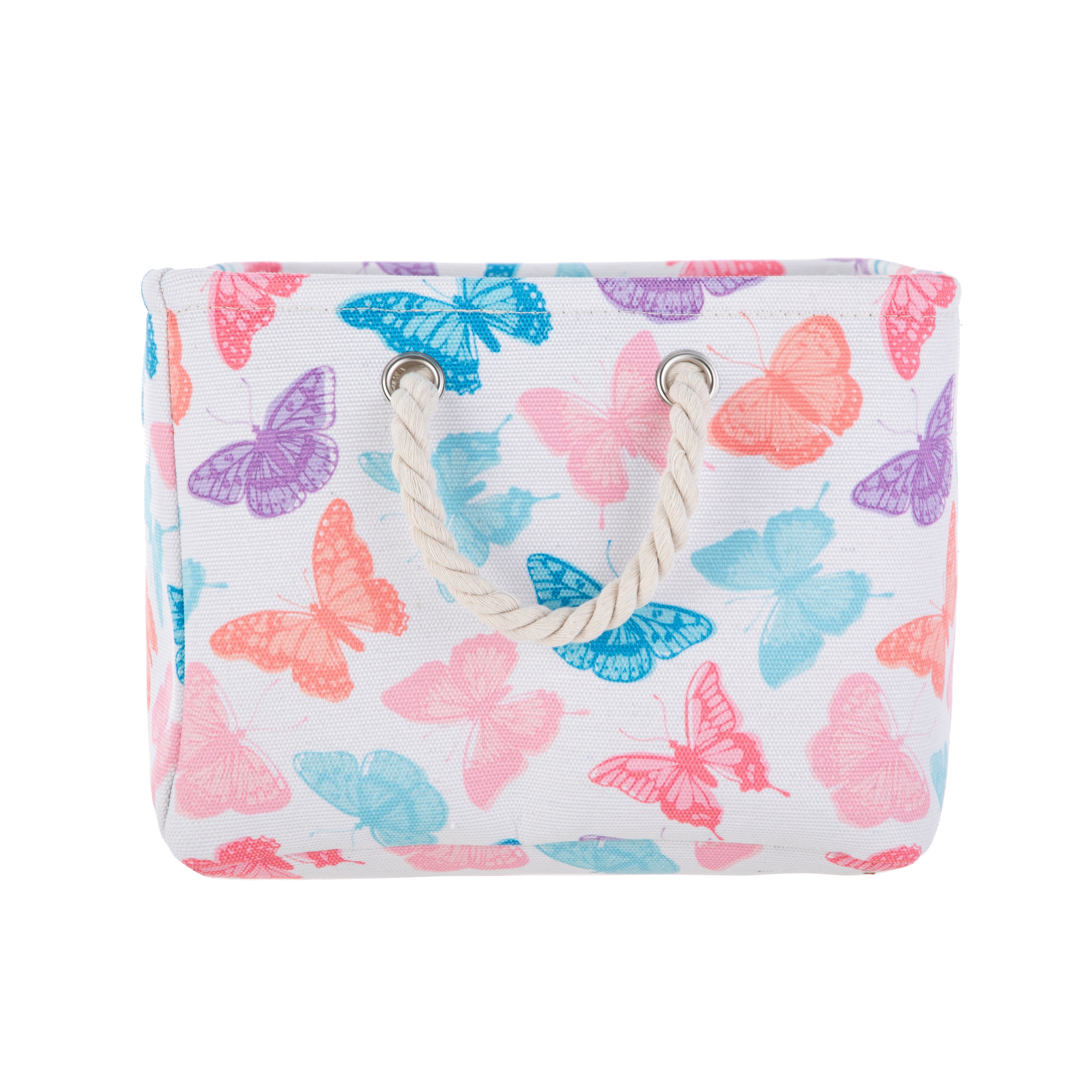 Your Zone Kids Butterfly Canvas Storage Basket with Handles, 15 in x 11 in x 7.8 in